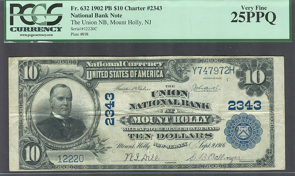 Mount Holly, New Jersey, 1902PB $20, Charter #2343, 1st Title, PCGS-25, PPQ